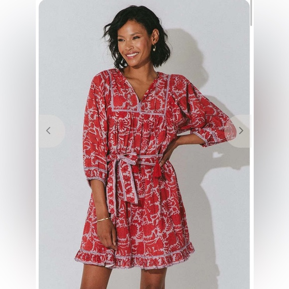 CLEOBELLA KAZ MINI DRESS Floral Print Waist Tie Cotton Fully Lined Size XS NWT - Picture 2 of 13